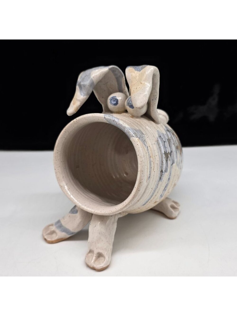 Studio Pottery Bunny Piggy Bank Sponge Holder Glazed Blue by Rare Earth Pottery